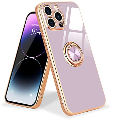 Urarssa for iPhone 14 Pro Case Ring Holder 360 Degree Rotation Finger Magnetic Car Stand Shockproof Phone Case Cover for iPhone 14 Pro, Purple