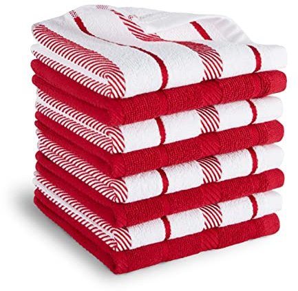KitchenAid Albany Geschirrtuch-Set, 8 Stück, Passion Red/Weiß, 30,5 x 30,5 cm