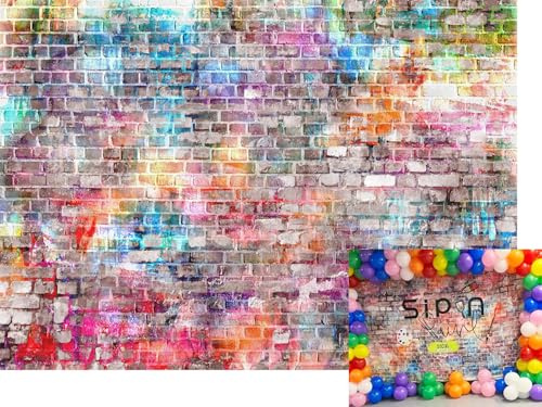 CORFOTO 3x2.5m bunter Ziegelwand-Hintergrund, bunter Graffiti-Ziegelstein-Hintergrund für Fotografie, Hip-Hop, Banner für Erwachsene und Kinder, Portraits Fotoshooting-Requisiten