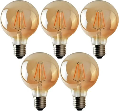 LEDSone Pack 5 | Vintage LED E27 Bulb, Edison G95 Screw 4W (40W Equivalent) LED Filament Dimmable Globe Bulb, 450 Lumen Warm White 2700K Amber Glass Energy Saving Light Bulb for Indoor Decoration