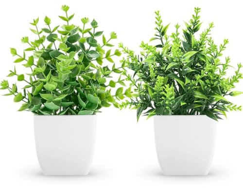 ZJIA 2 confezioni di piccole piante finte artificiali vegetazione in vasi per casa, camera da letto, bagno, fattoria, cucina, arredamento interno
