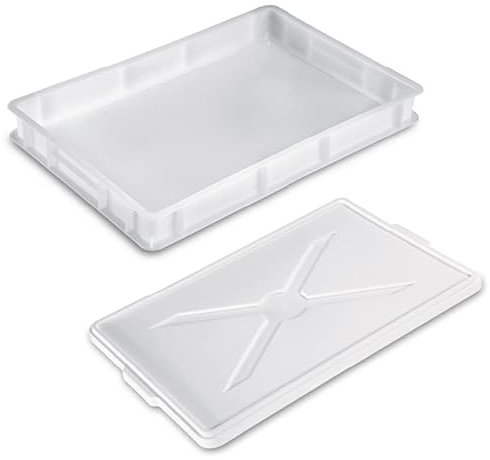 VIRSUS Cassetta con Coperchio per impasti Pizza e Pane HD1, misura 60x40x10 cm e capacità 20 Litri, colore neutro, Contenitore per alimenti, porta impasto per panetti (1 Cassetta + 1 Coperchio)