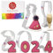 New Year's Eve 2024 Cookie Cutters 5-Pc. Set Made in USA by Ann Clark, Party Hat, Champagne Glass, Numbers 2, 0, 4