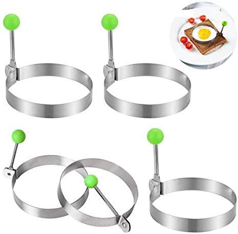 sinzau Eierring Antihaftbeschichtet, 5 Stück, Edelstahl mit Einem Durchmesser von 3,9 Zoll, Runde Eierkochringe, Pfannenkuchen-Mcmuffins-Grillplatte