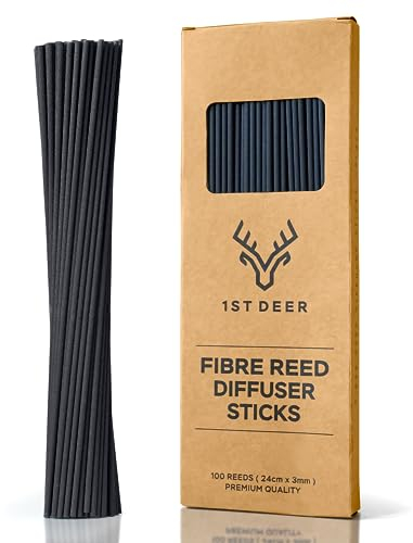 1st Deer Fibre Reed Sticks Raumduft Stäbchen – 100 Stück, Schwarz, (24 cm x 3 mm), Faser-Stäbchen, Duftstäbchen für Ätherische Öle, Aroma Nachfüllung, Spa, Duft, Aromatherapie