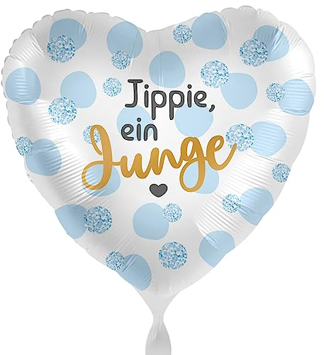 Folienballon Baby Junge Geburt Jippie ein Junge Willkommen Baby Babyparty Luftballon Geschlechtsenthüllung -Made in EU Helium geeignet