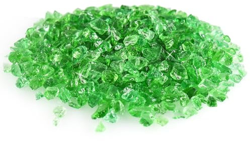 MARIWEI Grava de vidrio reflectante de alto brillo de 3 a 6 mm, vidrio triturado para hogueras, manualidades, arte de resina, decoración de acuario, jardín, gemas de fuego, gotas de fuego (verde