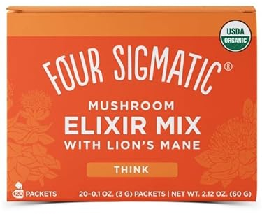 Four Sigma Elixir Mushroom with Lion Mane | Rhodiola & Rose Hips | Immune and Memory Support | Paleo | 20 Bags | 60g