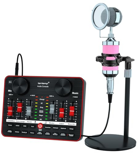 tenlamp 3.5mm Studio Condenser Microphone and G1 Audio interface, Audio Mixer with Sound Card, Podcast Equipment Bundle for PC Recording Gaming Live Streaming Podcast (G1-T1)