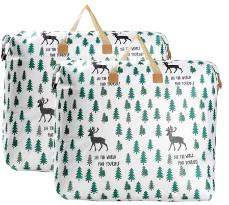Vocridy Aufbewahrungstasche für Decke oder Kleidung, langlebig für mehrere Funktionen, für Bettwäsche, Blanket, Kleideraufbewahrung, Ferientasche, 2er-Pack 56 * 80 * 27cm, 120L (Tree)