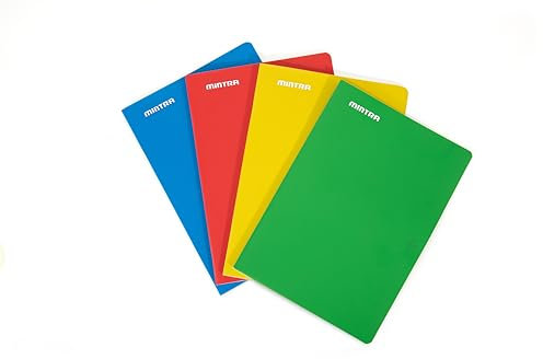 MINTRA lot de 4 Cahiers 90gm agrafés en Couverture Polypro 24x32 cm Grands Carreaux SEYES (48 pages, Assortis (bleu, rouge, jaune, vert))