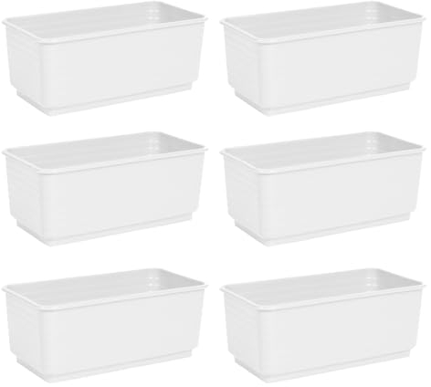 Acan Tradineur - Pack de 6 Jardineras Rectangulares Blancas de plástico 10 x 24,7 x 13 cm, Maceta, macetero, Recipiente para Plantas y Flores, Uso Interior o Exterior, balcón, terraza, hogar