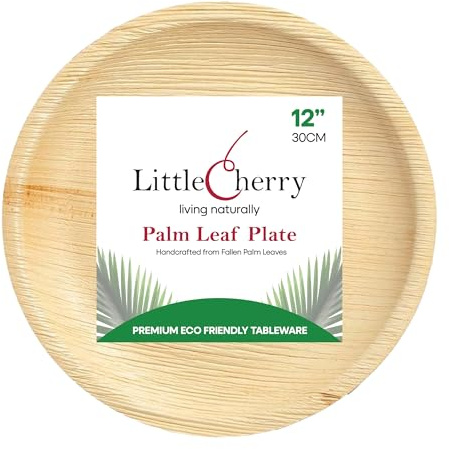 Little Cherry Eco-Friendly Round Palm Leaf Plates | Eco Disposable Plates, Great Alternative to Disposable Bamboo Plates | Biodegradable Compostable Plates for Catering & Events (12 Inch, 25, Count)