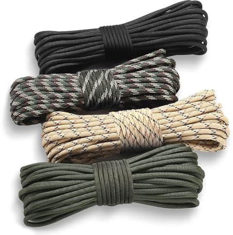 FINEASY 4 Piezas Paracord 550 60m, Cuerda Paracord 4mm 7 Core Strands, Cuerda Escalada Resistente a Desgarros, Cuerdas para DIY Pulsera Paracord, para Supervivencia Escalada Camping-4 Colores
