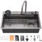 TULAZOU Fregadero de cocina, gris oscuro 304 fregadero de acero inoxidable,86x50cm fregadero de cocina cascada, fregadero multifuncional con múltiples accesorios (86x50cm)