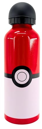Pokémon Botella Reutilizable, Cantimplora Pokeball Diseño Aluminio Resistente, Botella de Agua para Niños, Botella de Viaje, Capacidad 500 ml | Rojo