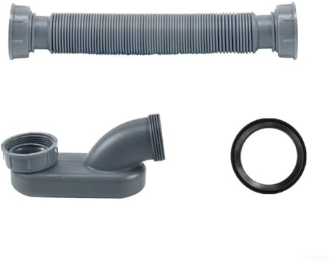 Lioaeust Tuyau de vidange flexible en polypropylène et PC, gris, 45 mm de diamètre extérieur, 28 à 74 cm de long, 1 pièce