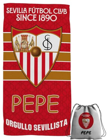 ZPUBLI+ Toallas de Playa o Ducha Personalizadas con Nombre o Frases. Toallas Infantiles, Regalo Infantil Original para baño, Piscina, Playa, Camping. Varias Medidas Disponibles (Sevilla FC 2, 140x70)