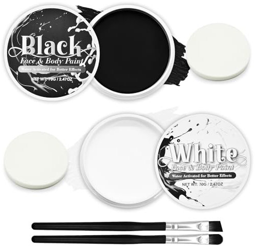 Schwarz-Weiß-Gesichtsfarbenset (je 70 g), Halloween-Komplettabdeckung Gesichtsbemalung Spezialeffekte Make-up-Set für Körper und Gesicht, Ideal für Skelett, Joker, Clown, Leichen-Cosplay-Kostümzubehör