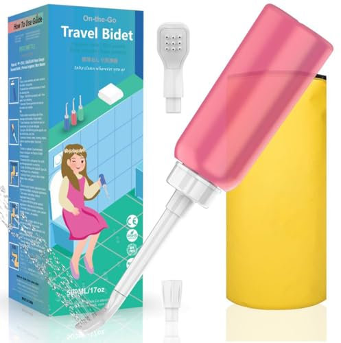 Dazzluxe Tragbares Persönliches Bidet, 17 Unzen Große Perineal Flasche Für Unterwegs Mit 2 Düsen, Handbidet Für Unterwegs, Persönliche Hygiene, Postpartale Pflege,Rosa