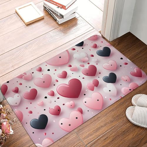Vtctoasy Front Doormat Outdoor Entrance Door Mat Heart Shaped Pattern Welcome Mat Washable Entrance Mat Dog Door Mat Bathroom Rugs Non Slip Bath Mats for Bathroom Front Back Door 16x24in
