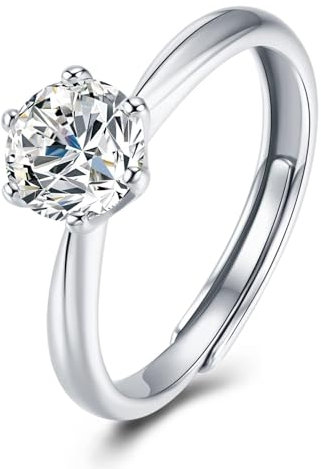 LOZTBUE 1 pcs 925 Sterling Silber Damen Ring Verstellbarer Verlobungsring Ehering Glänzend Cubic Zirkonia Ring Ring Ring Ehering Verlobungsversprechen Ring Damen Paar Ring Schmuck Box