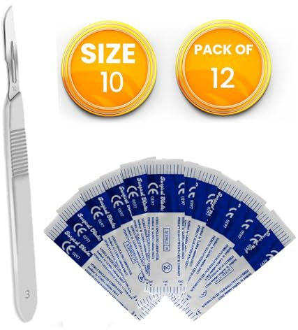 Pack of 12 & 25 Scalpel Blades BP Scalpel Handle NO:-3 Scalpel #11 & 10 Idealy for Sign Craft Card Making Cutter Podiatry Dental Medical Vet Students Blade Remover (Scalpel Blade 10, Pack of 12)