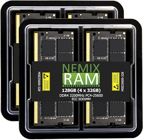 NEMIX RAM 128GB (4X32GB) DDR4 3200MHZ PC4-25600 2Rx8 1.2V CL22 260-PIN ECC Unbuffered SODIMM Memory KIT