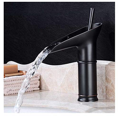 Antike schwarze Wasserfall-Badezimmer-Waschtischarmatur mit Einhebelgriff, moderne hohe Theken-Mischbatterie für Waschraum-Spüle (Höhe 24 cm)
