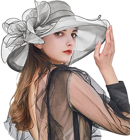 Schlapphut für Damen, Sommerhut, breite Blume, Brautdusche, Sonnenhut, Strandhut, Hüte für Reisen, grau, Einheitsgröße