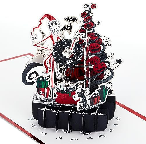 Hallmark Tarjeta de Navidad, 3D y tarjeta emergente, Pesadilla antes de Navidad, Jack Skellington, cero, rojo, negro