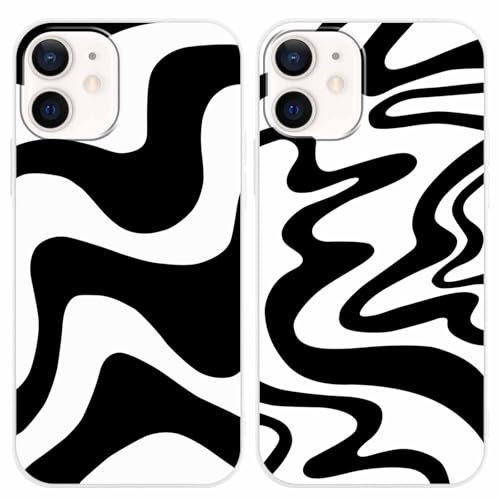 Pnakqil [2 Packs Wave Zebra Stripes Print Phone Case for iPhone 12 / iPhone 12 Pro 6,1, Liquid Silicone Shockproof Protection Case for Girls with Aesthetic Design Floral Patterns Soft Cover, 10