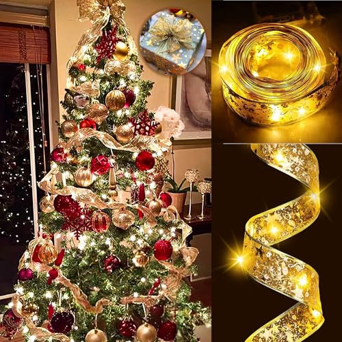 Roomark Luces de árbol de Navidad, 10 m, 100 LED, para Halloween, Navidad, Año Nuevo, bodas, fiestas, luces cálidas, funciona con pilas (no incluidas)
