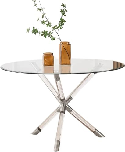 Vidrio 100cm Round Glass Dining Table With Acrylic Legs (Silver)