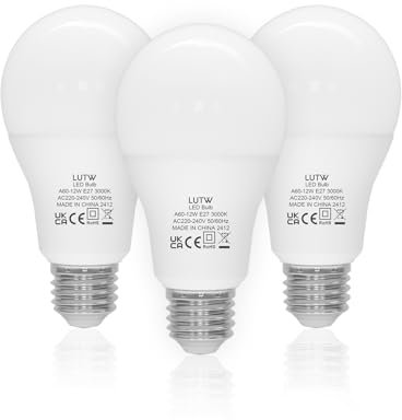 LUTW Ampoule LED E27 Blanc Chaud 3000K, 12W Equivalent 100W, Ampoules LED A60 Culot Edison à Vis, 1200lm, Économie d'Énergie à Angle de Faisceau 220 °, Non Dimmable, Plastique, Lot de 3
