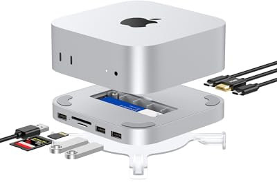 Gewokliy Mac Mini M4 Dock, Aluminum Mac Mini Hub and Stand for M4 and M4 Pro 2024 with M.2 NVMe SSD Enclosure, 4K HDMI, Dual USB-A 10Gbps, SD/TF Card Readers, USB 2.0 │Accessories (MC25Hmini)