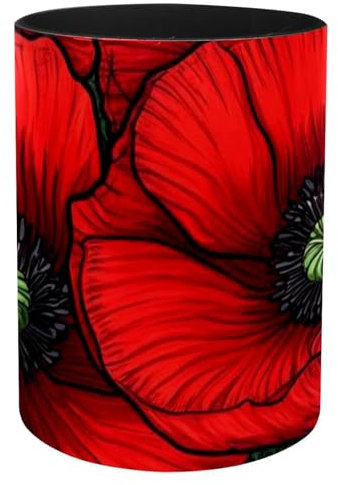 Porte-stylos rond de grande capacité pour bureau, pot à crayons en fer, porte-pinceaux de maquillage pour bureau, école, enseignants, coquelicots rouges vintage