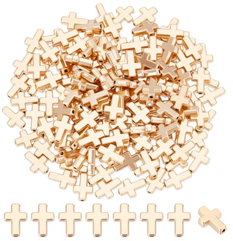 CRAFTYMELODY 440 Stück Goldene Kreuzperlen Kruzifix Kreuz Abstandshalter Kreuz Heiliger Charme Lose Kunststoff Kruzifix Perlen Gebetsperlen Zubehör