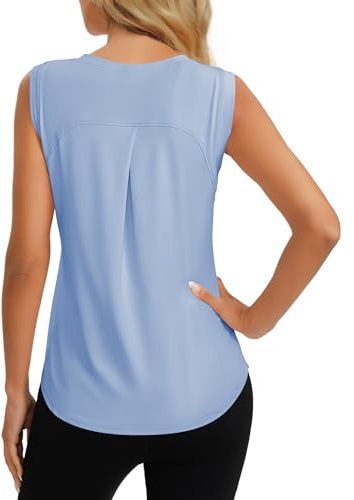 Dawnrole Workout Tank Top for Women Gym Athletic Sleeveless Yoga Shirt Crew Neck Tops Light Blue
