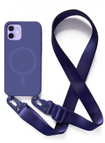 2NSPDRGNI Handykette Schutzhülle kompatibel mit iPhone 12/12 Pro Handyhülle mit Band,Kabellosem Laden Hülle Halsband Lanyard Silikonhülle,Blau