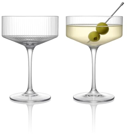 LEMONSODA Clear & Ribbed Martini Coupe Glasses - Classic Barware for Espresso Martini, Manhattan, Cosmopolitan – Handcrafted Luxury Glassware for Home Entertaining (Ribbed 9.5oz, Set of 2)