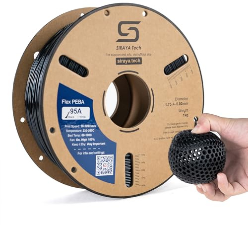 Siraya Tech Rebound PEBA 95A 3D Drucker Filament (Schwarz, 800g) | 78 % Energierückgabe, 20 % leichter, nylonbasiert und robust, flexibles 1,75-mm-Filament für Sport und Robotik