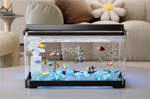 Schreibtisch-Aquarium, Aquarium mit dreifarbigem Licht, Kunststoff-Fischtank-Set, leises Heim-Aquarium für Wohnzimmer, Balkon (Schwarz, 30,5 x 18,8 x 19,6 cm)