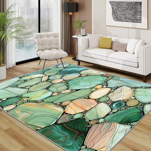 TerroVee Stein Teppich Schlafzimmer, Mintgrün Kieselsteine Teppich 120x170 cm, Abstrakt Künstler Waschbar Kurzflor Antirutsch Teppiche Für Wohnzimmer Schlafzimmer, Mintgrün