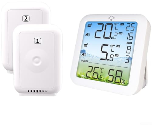 Dual Sensor Wireless Digital Refrigerator Thermometer With Continuous Temperature And Humidity Data, Alarm System For Fridge & Freezer