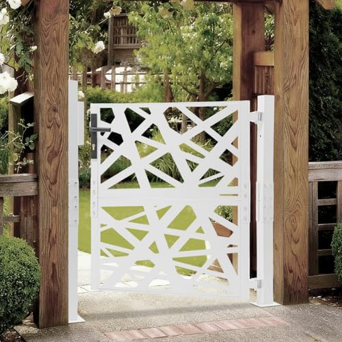 ROMYIX Gartentor Metall, 105x100cm Eisentor mit Seitenteilen & Schloss, Sicherheitstor für Garten, Einfahrt & Hof, Zauntor aus Stahl, 180° Öffnung, Rostschutz (Weiß)