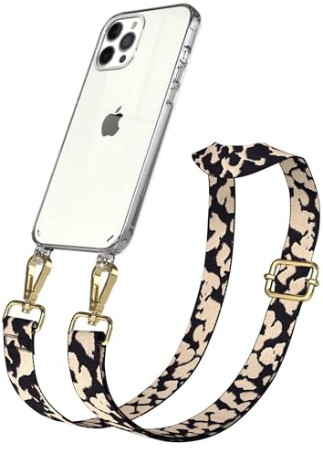 EAZY CASE Handykette - Verstellbares Taschenband kompatibel mit iPhone 12 Pro Max, Schulterriemen, Handykordel mit Silikon Hülle, Umhängetasche, Taupe Camouflage Gold