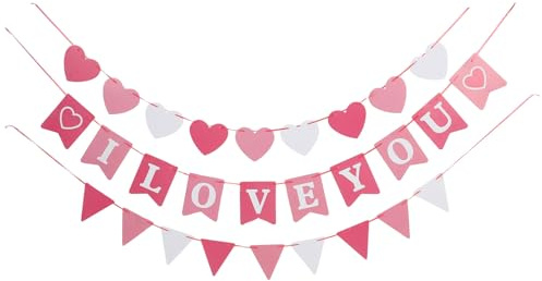 PAMINGONO Happy Valentines Day Banner Satz Herzgirlande aus Papier Vielseitige Valentinstags Dekoration für Hochzeit Heiratsantrag und Party