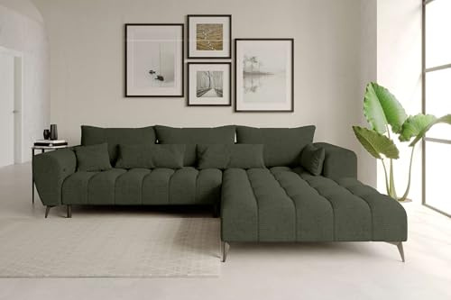 99rooms Ferrano Ecksofa Polsterecke Eckcouch Chenille Eden Olive, mit Ottomane Rechts, mit Sitztiefenverstellung