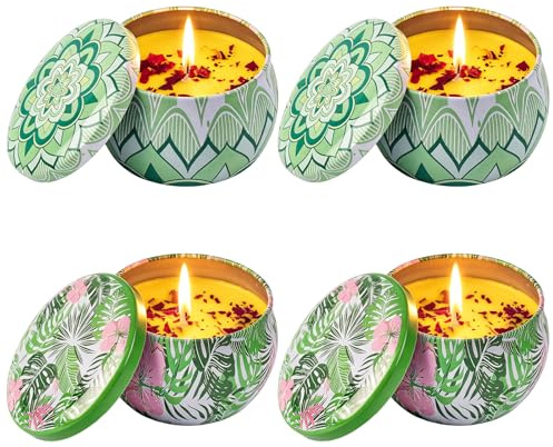 Citronella Kerze Outdoor Groß,4 Stück 4.4oz Natürliche Sojawachs Outdoor Kerzen Frischer Duft Citronella Teelichter,Anti Mücken Kerze für Camping Garten Picknicks Lang Anhaltende Brenndauer Rauchfrei